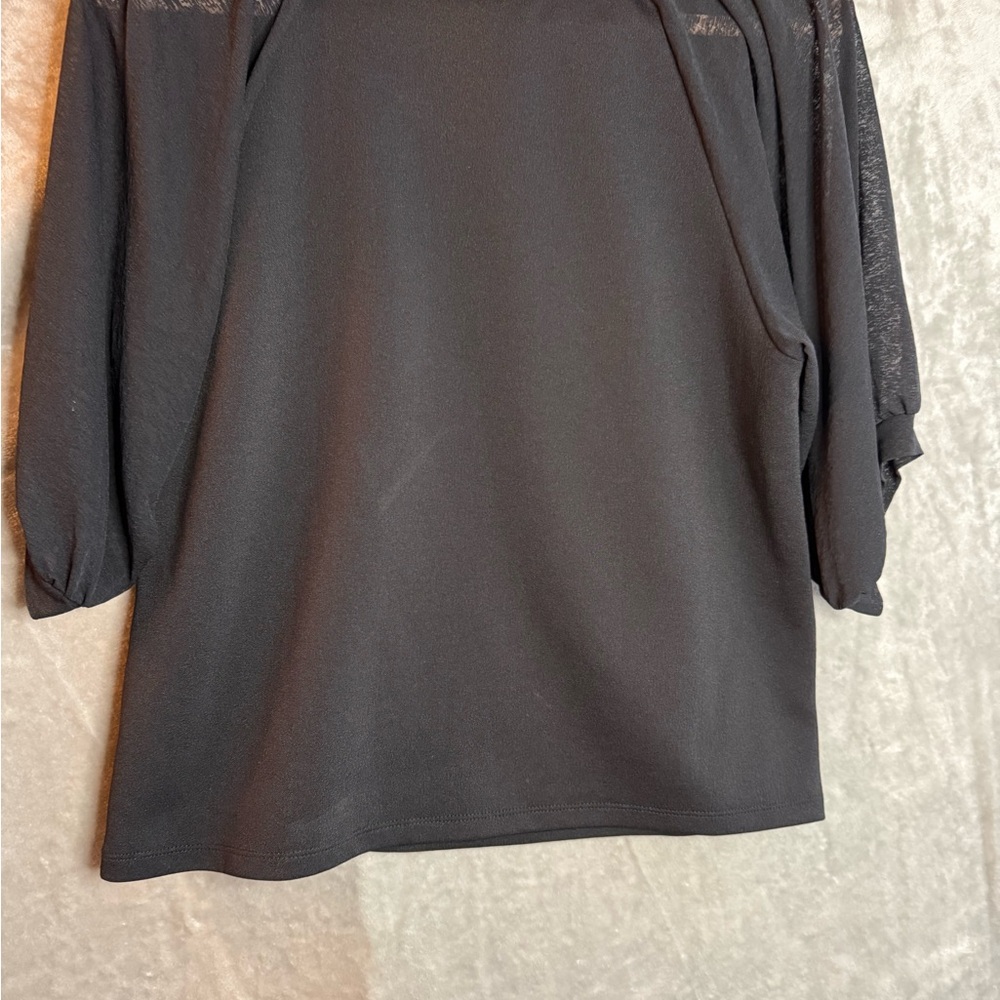 Banana‎ Republic S Black Sheer Balloon 3/4 Sleeve Polyester Crew Neck Blouse - Picture 4 of 5